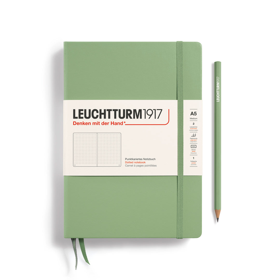 Sage Hardcover A5 Medium Notebook - Dotted